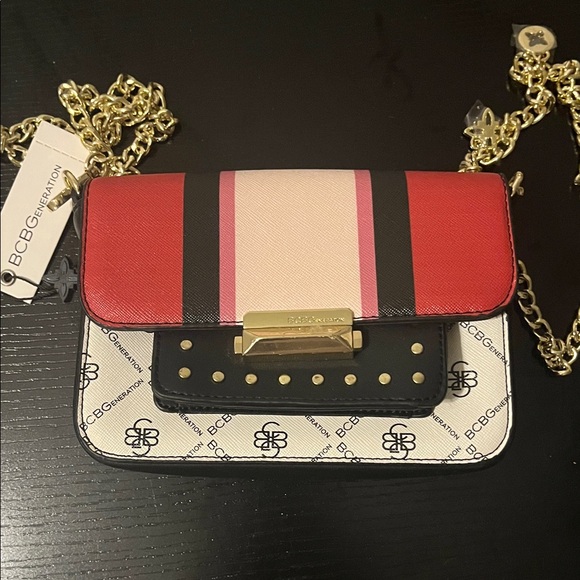 BCBGeneration Handbags - BCBGeneration Red and Pink Crossbody Bag with Gold Accents